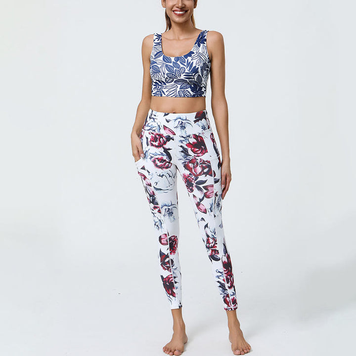 Buddha Stones Rose Lines Tiger Leopard Print Deportes Fitness Leggings de cintura alta Pantalones de yoga para mujer con bolsillos