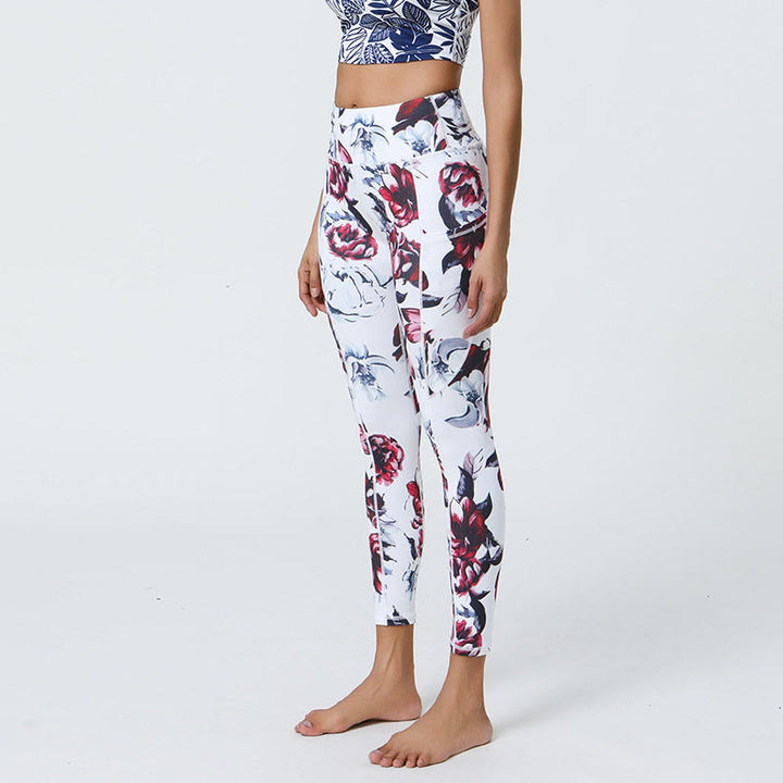 Buddha Stones Rose Lines Tiger Leopard Print Deportes Fitness Leggings de cintura alta Pantalones de yoga para mujer con bolsillos