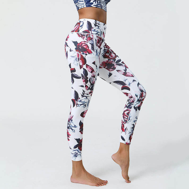 Buddha Stones Rose Lines Tiger Leopard Print Deportes Fitness Leggings de cintura alta Pantalones de yoga para mujer con bolsillos - image 1