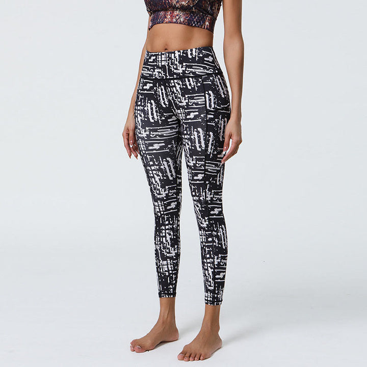 Buddha Stones Rose Lines Tiger Leopard Print Deportes Fitness Leggings de cintura alta Pantalones de yoga para mujer con bolsillos