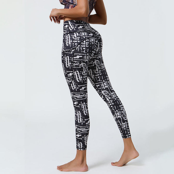 Buddha Stones Rose Lines Tiger Leopard Print Deportes Fitness Leggings de cintura alta Pantalones de yoga para mujer con bolsillos