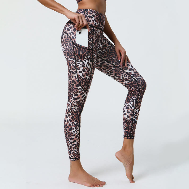 Buddha Stones Rose Lines Tiger Leopard Print Deportes Fitness Leggings de cintura alta Pantalones de yoga para mujer con bolsillos - image 17