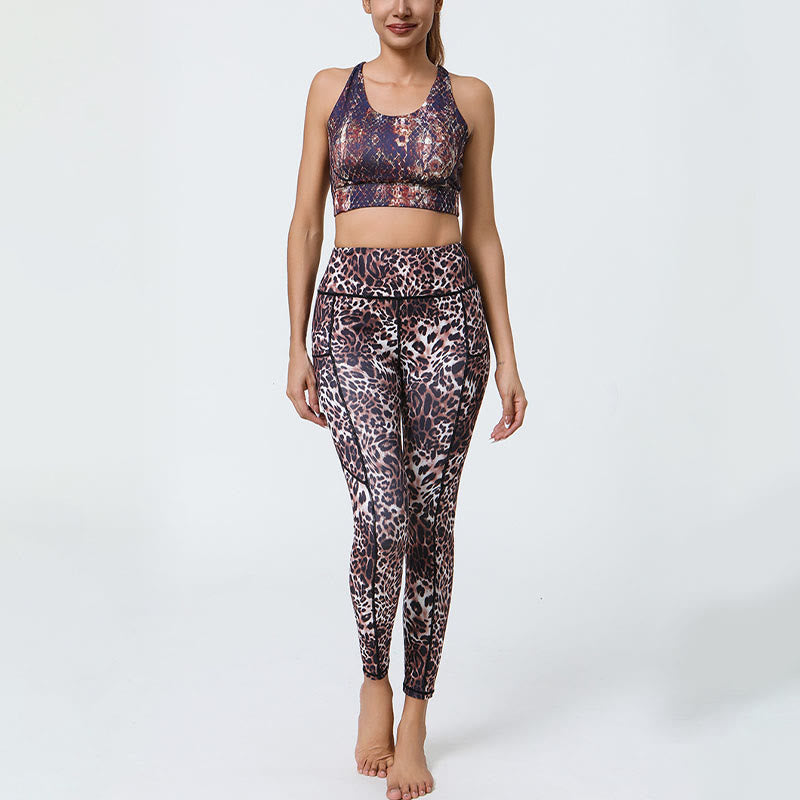 Buddha Stones Rose Lines Tiger Leopard Print Deportes Fitness Leggings de cintura alta Pantalones de yoga para mujer con bolsillos - image 18