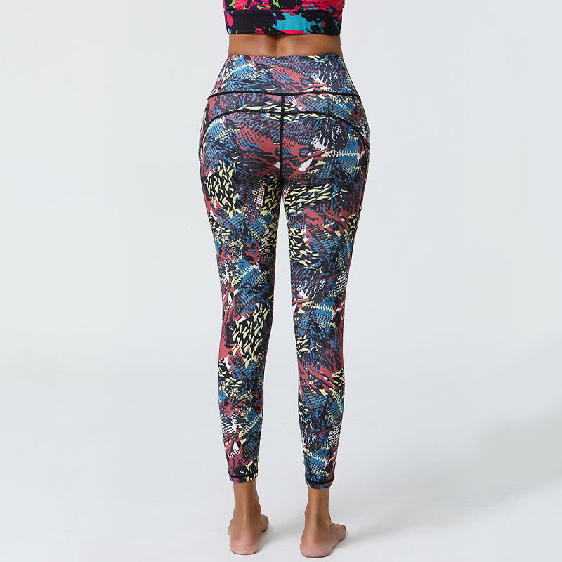 Buddha Stones Rose Lines Tiger Leopard Print Deportes Fitness Leggings de cintura alta Pantalones de yoga para mujer con bolsillos