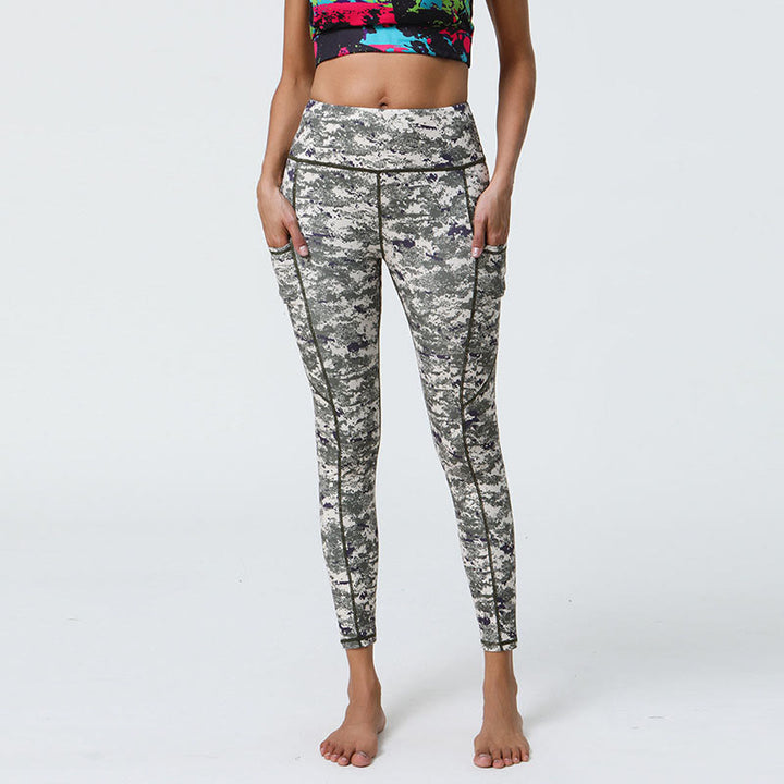 Buddha Stones Rose Lines Tiger Leopard Print Deportes Fitness Leggings de cintura alta Pantalones de yoga para mujer con bolsillos