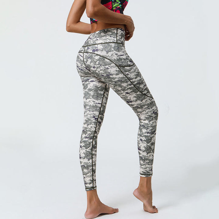 Buddha Stones Rose Lines Tiger Leopard Print Deportes Fitness Leggings de cintura alta Pantalones de yoga para mujer con bolsillos