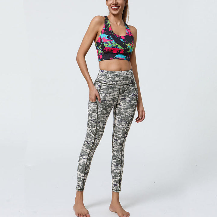 Buddha Stones Rose Lines Tiger Leopard Print Deportes Fitness Leggings de cintura alta Pantalones de yoga para mujer con bolsillos