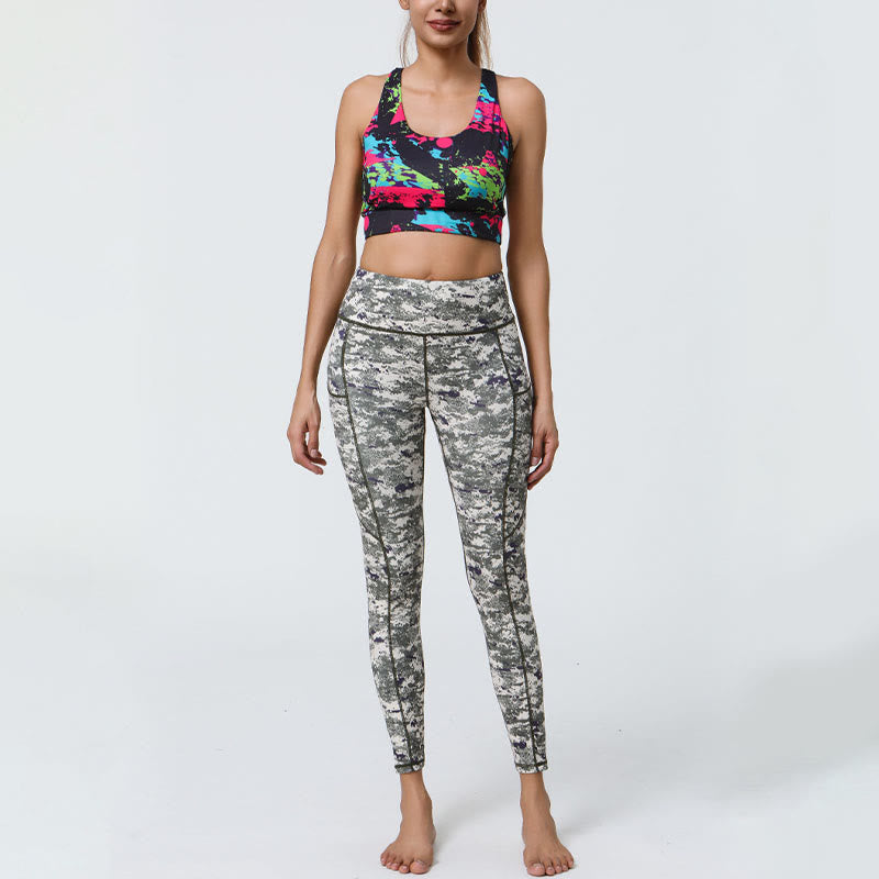 Buddha Stones Rose Lines Tiger Leopard Print Deportes Fitness Leggings de cintura alta Pantalones de yoga para mujer con bolsillos