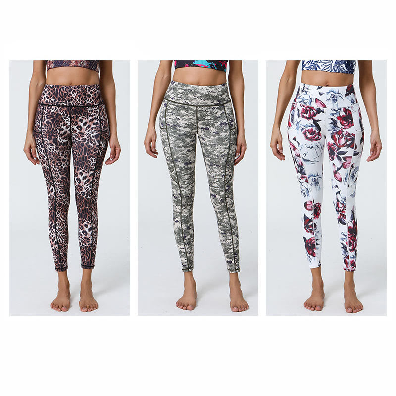 Buddha Stones Rose Lines Tiger Leopard Print Deportes Fitness Leggings de cintura alta Pantalones de yoga para mujer con bolsillos - image 30