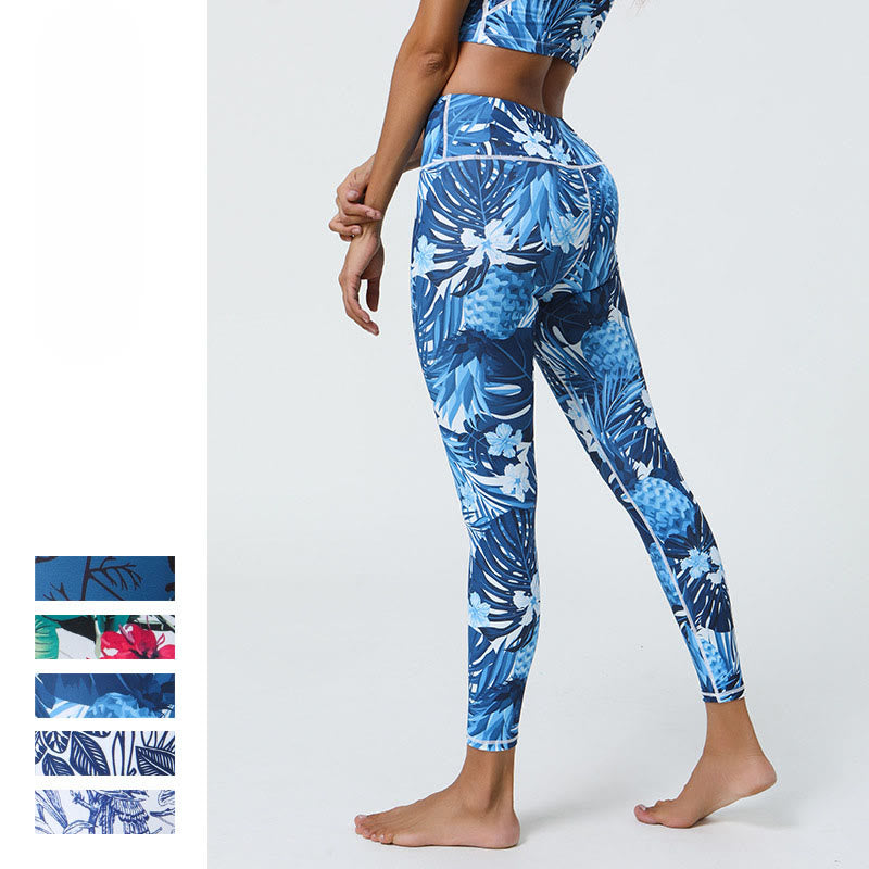 Pantalones de yoga para mujer con estampado de Buddha Stones, flores, hojas, dientes de león, piñas, deportivos, Fitness, cintura alta - image 22