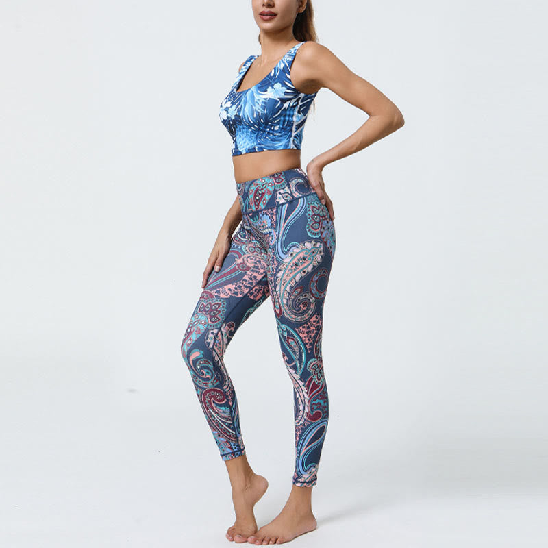 Buddha Stones flores plumas sol luna impresión deportes fitness yoga cintura alta polainas pantalones de mujer - image 4