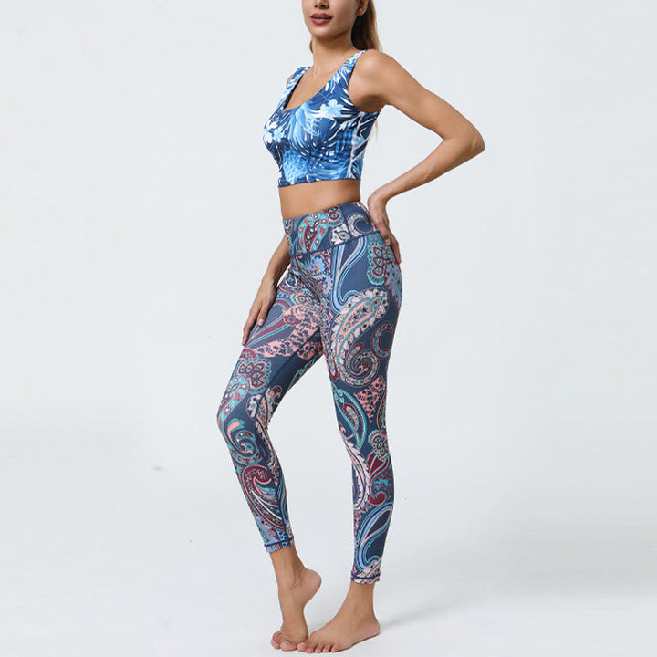Buddha Stones flores plumas sol luna impresión deportes fitness yoga cintura alta polainas pantalones de mujer - image 4