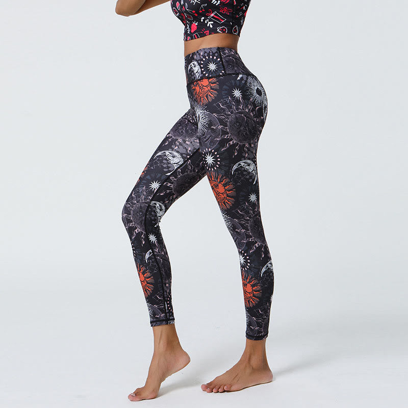 Buddha Stones flores plumas sol luna impresión deportes fitness yoga cintura alta polainas pantalones de mujer - image 7