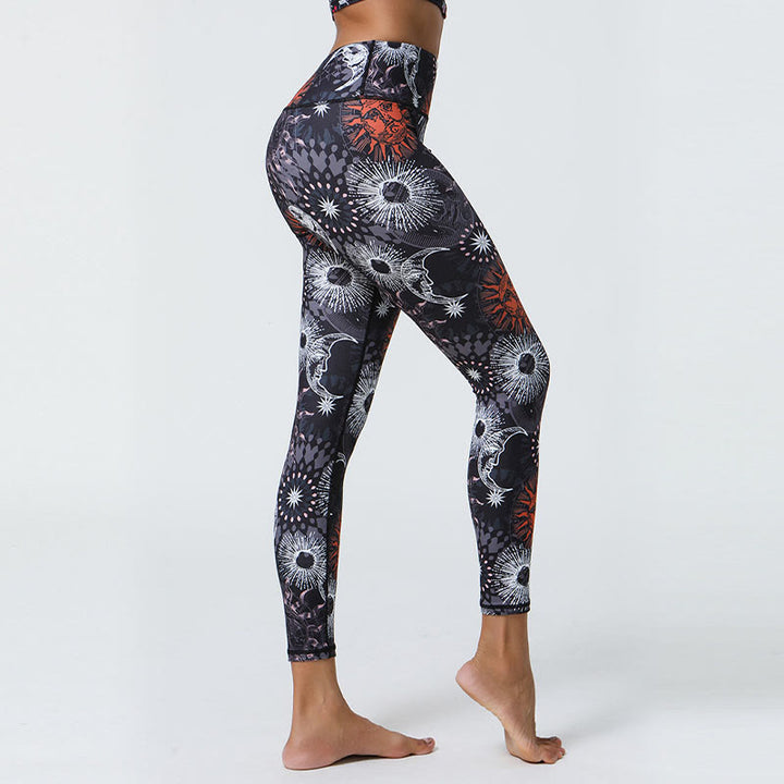 Buddha Stones flores plumas sol luna impresión deportes fitness yoga cintura alta polainas pantalones de mujer - image 8