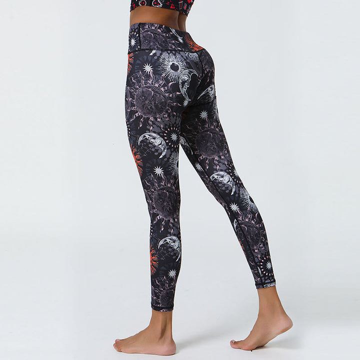 Buddha Stones flores plumas sol luna impresión deportes fitness yoga cintura alta polainas pantalones de mujer - image 7