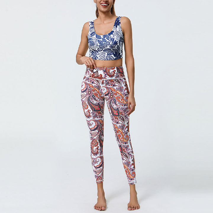 Buddha Stones flores plumas sol luna impresión deportes fitness yoga cintura alta polainas pantalones de mujer - image 21