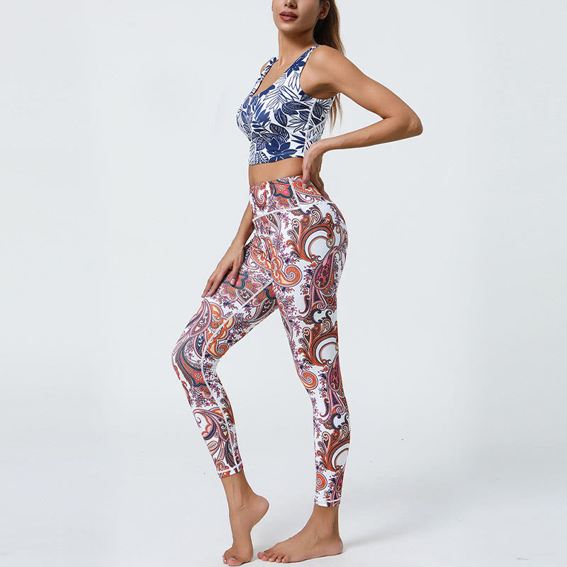 Buddha Stones flores plumas sol luna impresión deportes fitness yoga cintura alta polainas pantalones de mujer - image 21