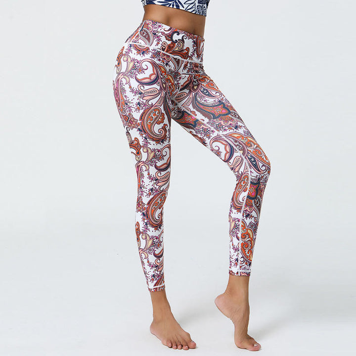 Buddha Stones flores plumas sol luna impresión deportes fitness yoga cintura alta polainas pantalones de mujer - image 18