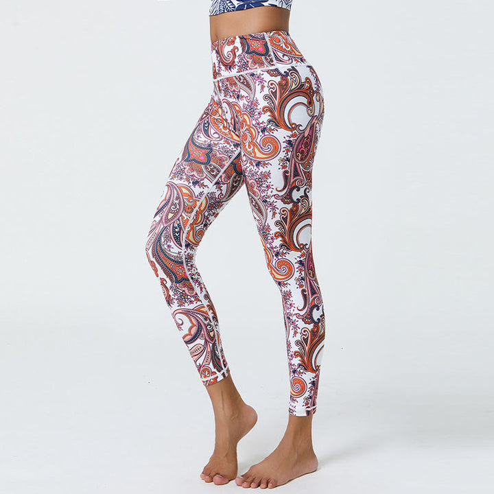 Buddha Stones flores plumas sol luna impresión deportes fitness yoga cintura alta polainas pantalones de mujer - image 17