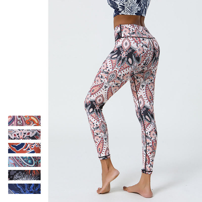 Buddha Stones flores plumas sol luna impresión deportes fitness yoga cintura alta polainas pantalones de mujer - image 25