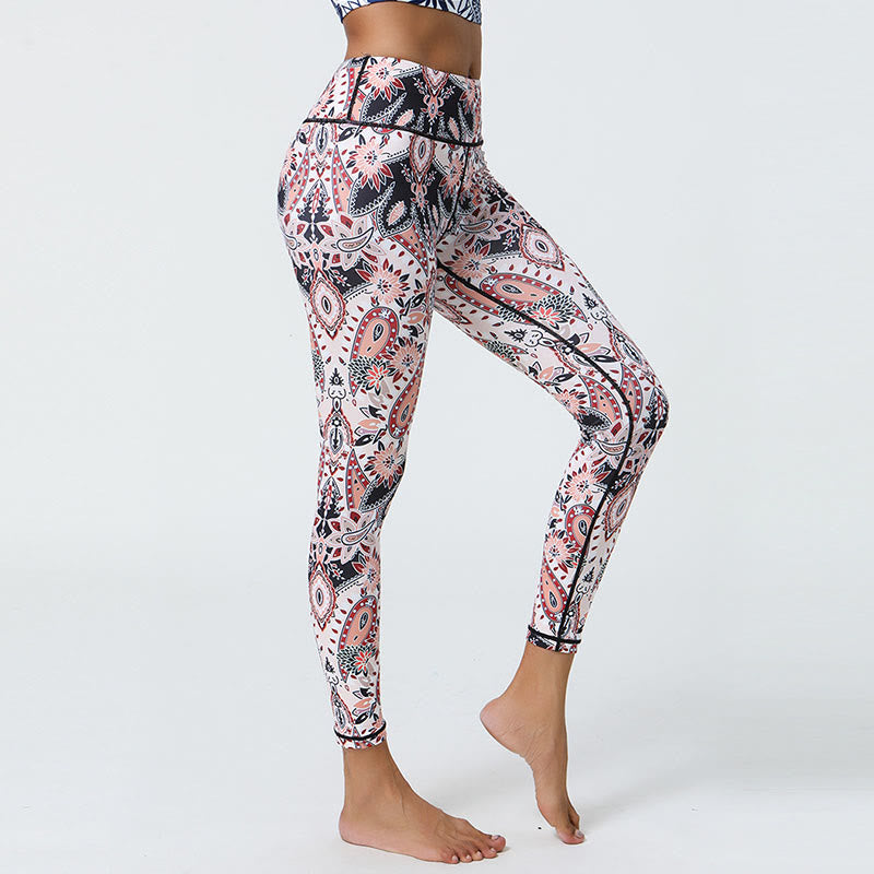 Buddha Stones flores plumas sol luna impresión deportes fitness yoga cintura alta polainas pantalones de mujer - image 24