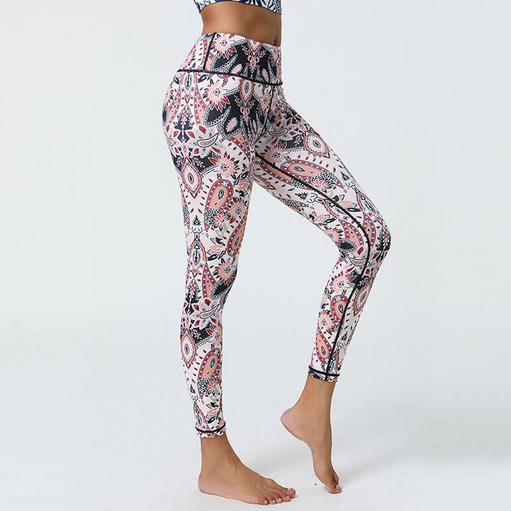 Buddha Stones flores plumas sol luna impresión deportes fitness yoga cintura alta polainas pantalones de mujer - image 23