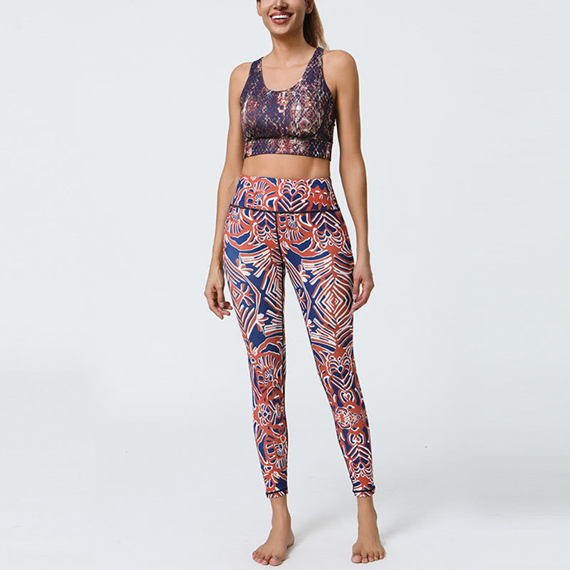 Buddha Stones flores plumas sol luna impresión deportes fitness yoga cintura alta polainas pantalones de mujer - image 31