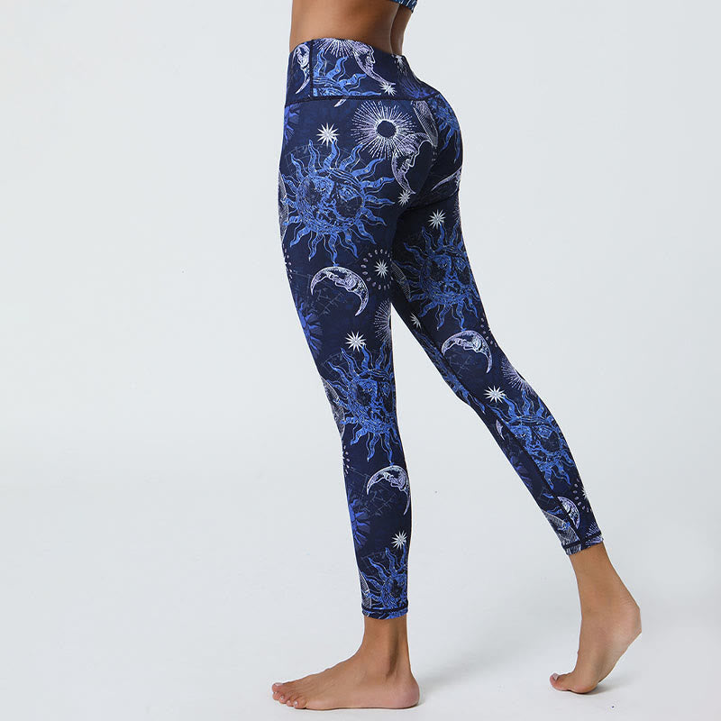 Buddha Stones flores plumas sol luna impresión deportes fitness yoga cintura alta polainas pantalones de mujer - image 13
