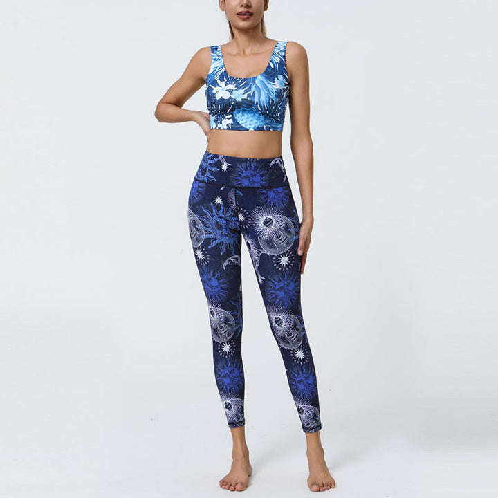 Buddha Stones flores plumas sol luna impresión deportes fitness yoga cintura alta polainas pantalones de mujer - image 14