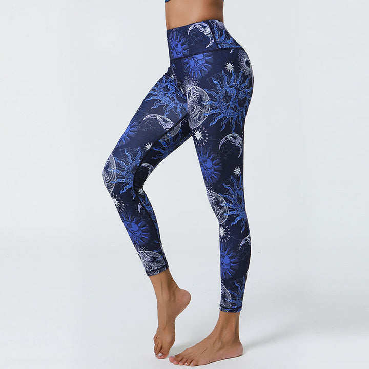 Buddha Stones flores plumas sol luna impresión deportes fitness yoga cintura alta polainas pantalones de mujer - image 11