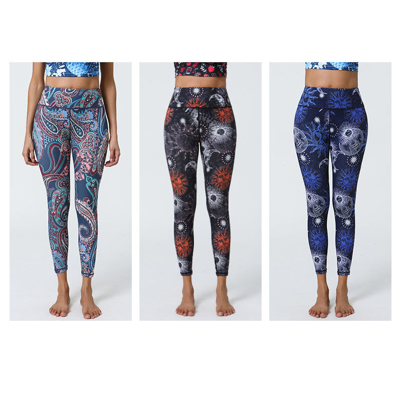 Buddha Stones flores plumas sol luna impresión deportes fitness yoga cintura alta polainas pantalones de mujer - image 16