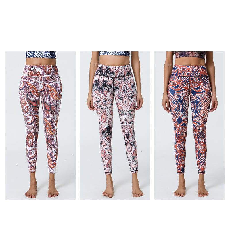 Buddha Stones flores plumas sol luna impresión deportes fitness yoga cintura alta polainas pantalones de mujer - image 32