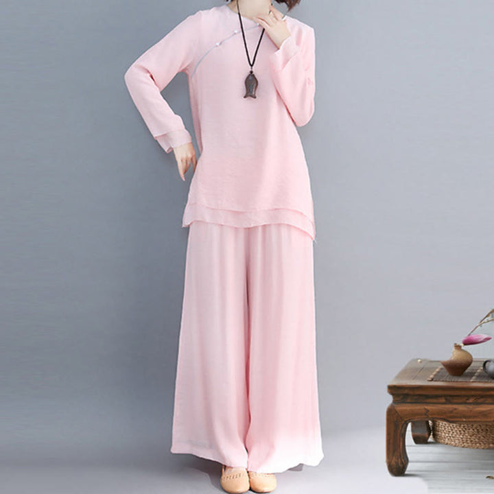Conjunto de ropa de lino y algodón para mujer, camisa de manga larga de tres cuartos, pantalones de pierna ancha, 2 uds., Buddha Stones - Lavanda Rubor - Manga larga - US8-10, UK/AU12-14, EU40-42 (3XL) - image 14