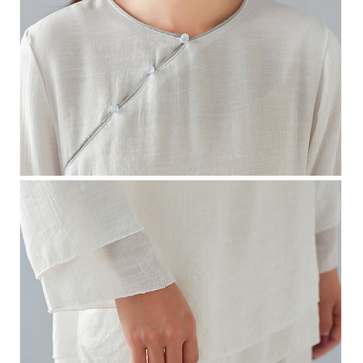 Conjunto de ropa de lino y algodón para mujer, camisa de manga larga de tres cuartos, pantalones de pierna ancha, 2 uds., Buddha Stones - image 11