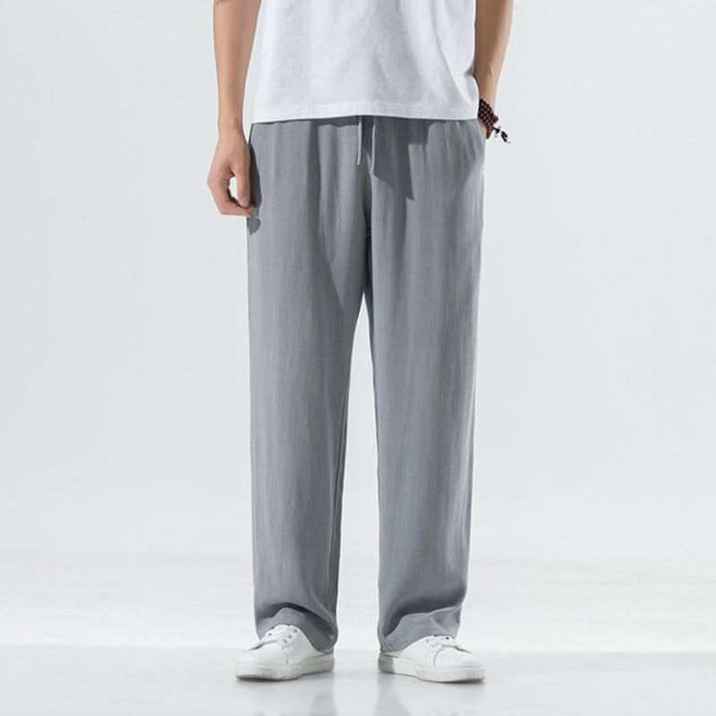 Pantalones anchos de lino y algodón de color liso con bolsillos para hombre Buddha Stones - Gris - US/UK/AU50, UE60 (5XL) - image 9