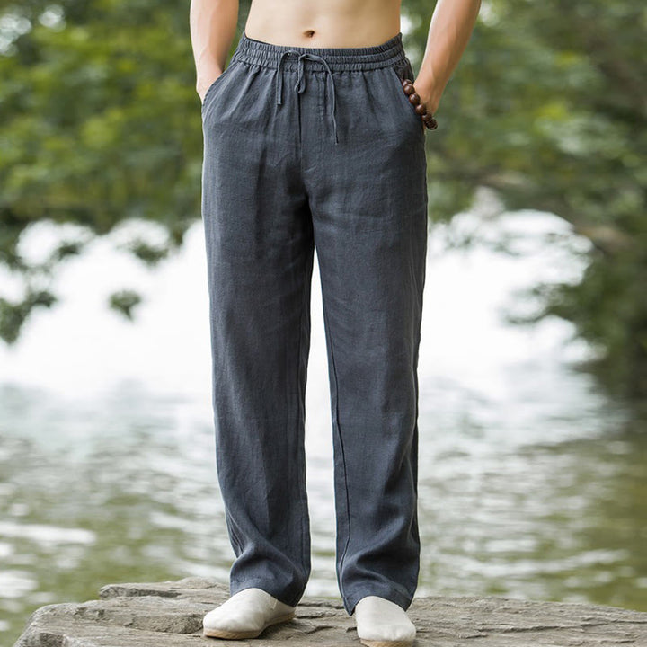 Pantalones anchos de lino y algodón de color liso con bolsillos para hombre Buddha Stones - image 13