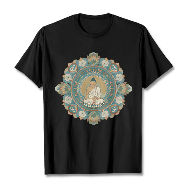 Camiseta de Flores de Mandala de Piedra de Buda - Negro - 2XL - image 5