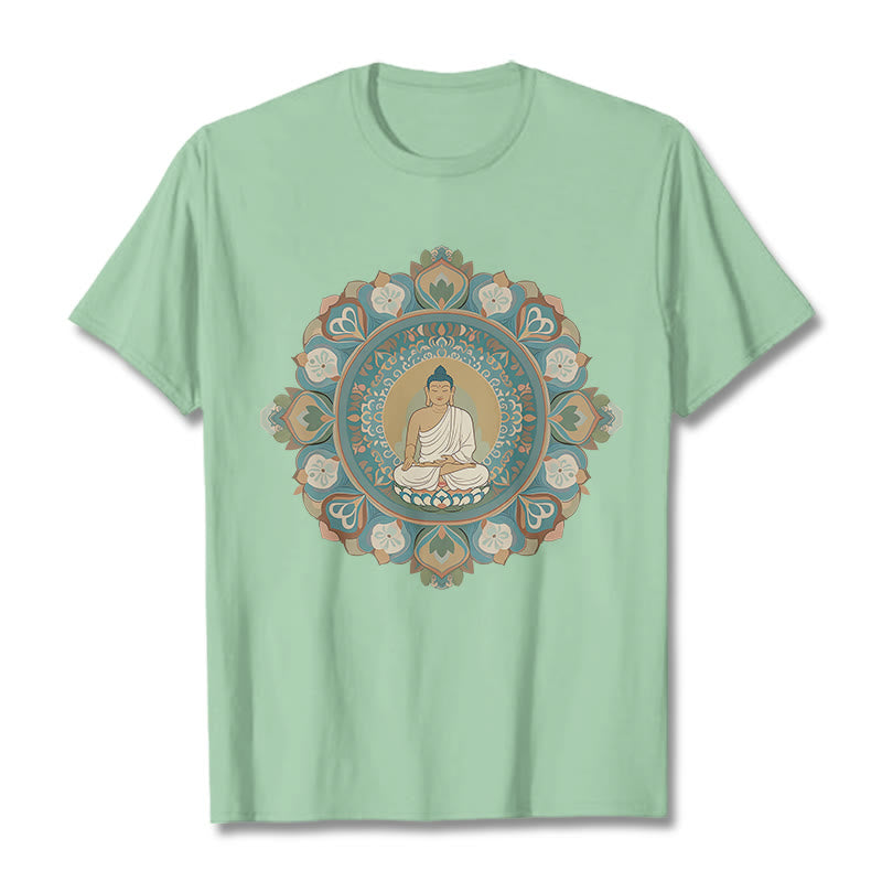 Camiseta de Flores de Mandala de Piedra de Buda - Verde pálido - 2XL - image 0