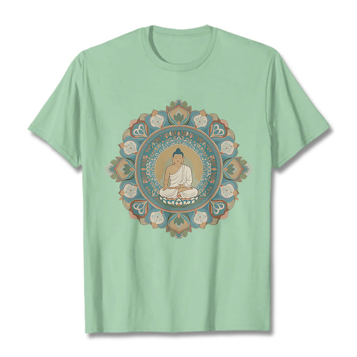 Camiseta de Flores de Mandala de Piedra de Buda - Verde pálido - 2XL - image 0