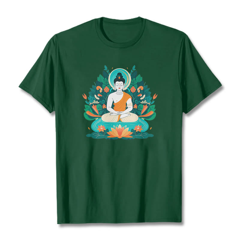 	Piedras de Buda Flor Hierba Loto Bodhisattva Camiseta - Verde bosque - 2XL - image 0