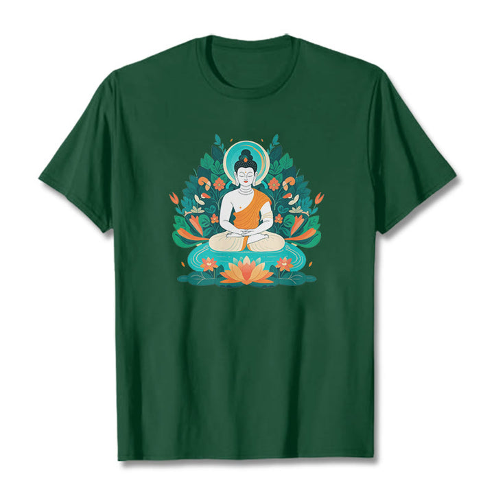 	Piedras de Buda Flor Hierba Loto Bodhisattva Camiseta - Verde bosque - 2XL - image 0