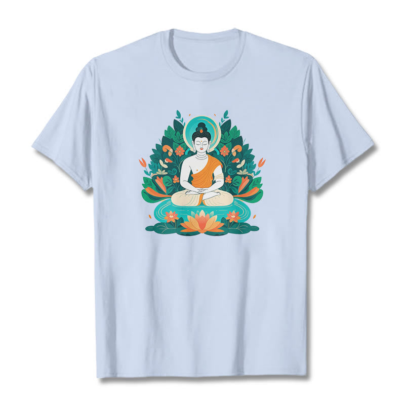 	Piedras de Buda Flor Hierba Loto Bodhisattva Camiseta - Cian claro - 2XL - image 17
