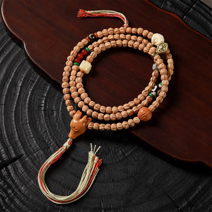 Buda Piedras 108 Cuentas Semillas de Bodhi Ágata Roja Pulsera Mala de Sabiduría Cabeza de Ciervo