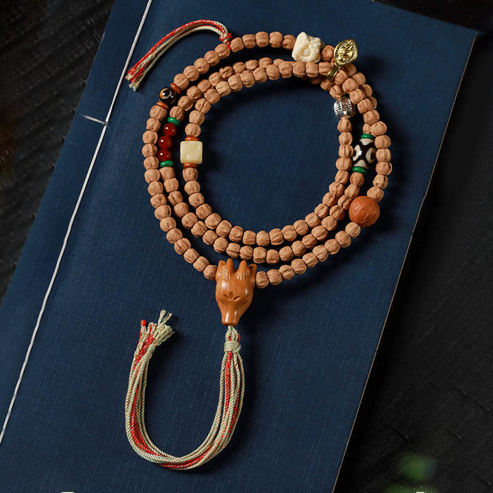 Buda Piedras 108 Cuentas Semillas de Bodhi Ágata Roja Pulsera Mala de Sabiduría Cabeza de Ciervo