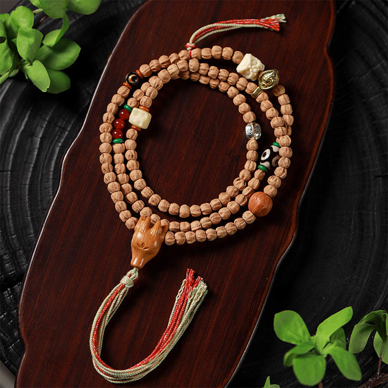 Buda Piedras 108 Cuentas Semillas de Bodhi Ágata Roja Pulsera Mala de Sabiduría Cabeza de Ciervo
