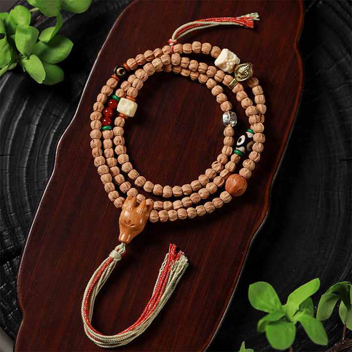 Buda Piedras 108 Cuentas Semillas de Bodhi Ágata Roja Pulsera Mala de Sabiduría Cabeza de Ciervo