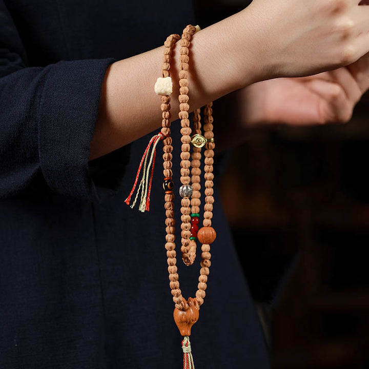 Buda Piedras 108 Cuentas Semillas de Bodhi Ágata Roja Pulsera Mala de Sabiduría Cabeza de Ciervo