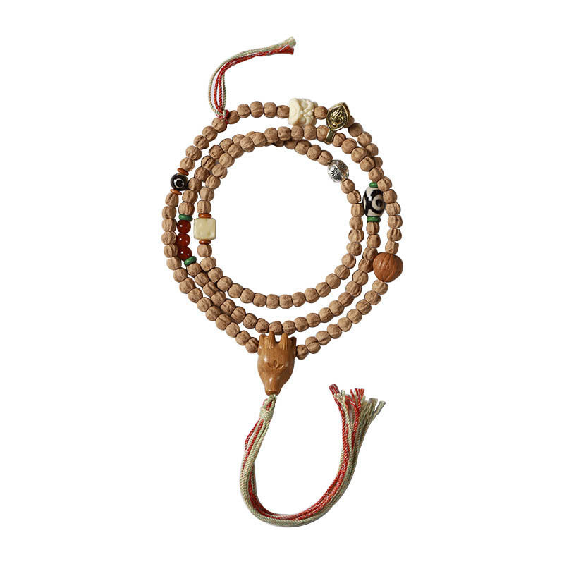 Buda Piedras 108 Cuentas Semillas de Bodhi Ágata Roja Pulsera Mala de Sabiduría Cabeza de Ciervo