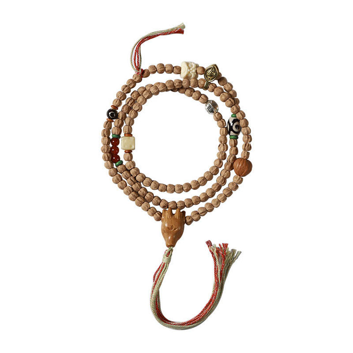 Buda Piedras 108 Cuentas Semillas de Bodhi Ágata Roja Pulsera Mala de Sabiduría Cabeza de Ciervo
