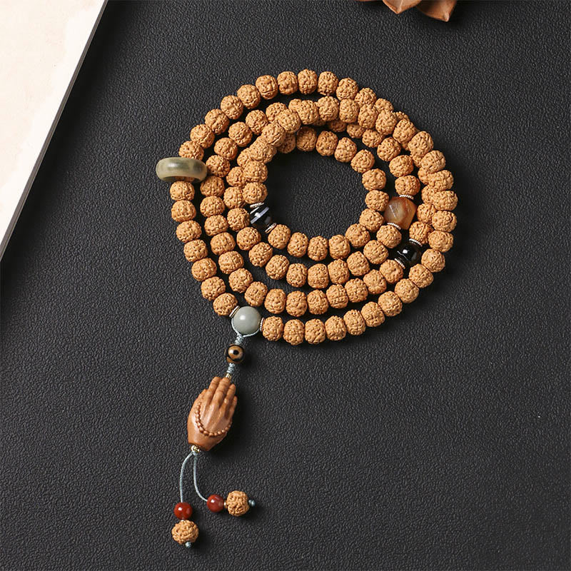 Buda Piedras Semilla de Bodhi Cuenta Dzi de Tres Ojos Amuleto de la Mano de Buda Pulsera de Riqueza